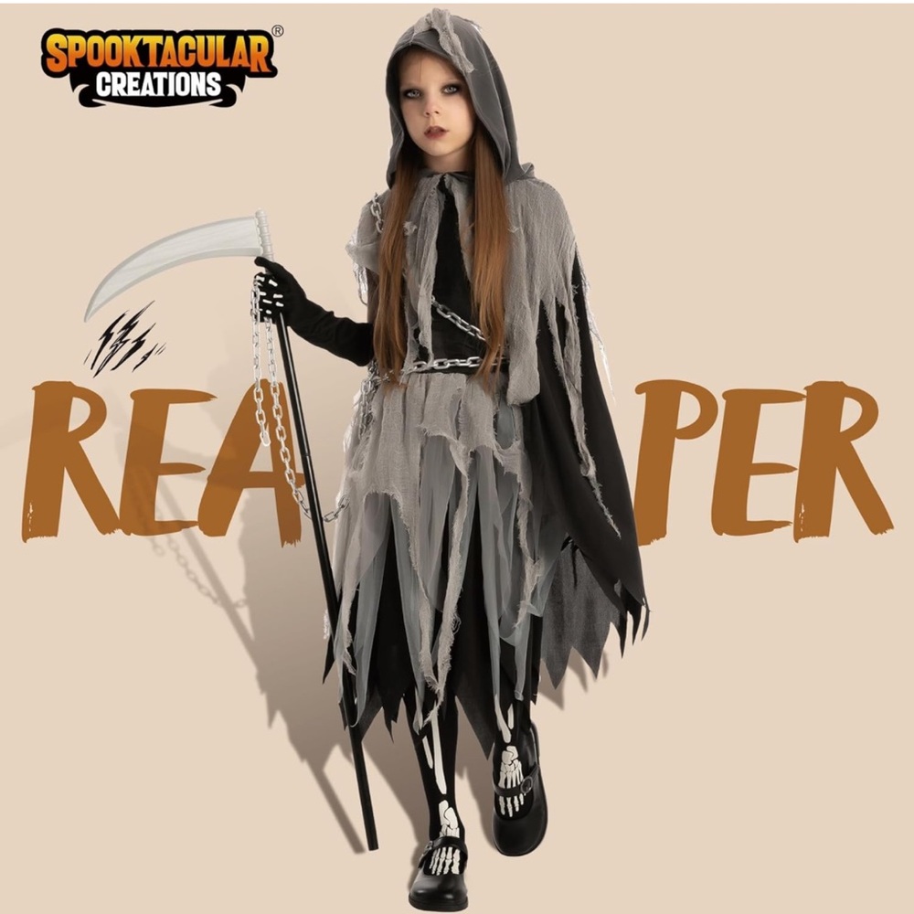 Spooktacular Creation Grim Reaper Costume w/ Gloves & Tights Glow in the Dark